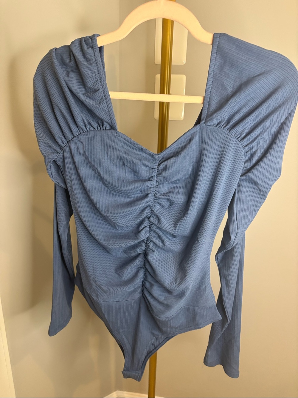 Promesa Ruched Sweetheart Long Sleeve Bodysuit - Dusty Blue